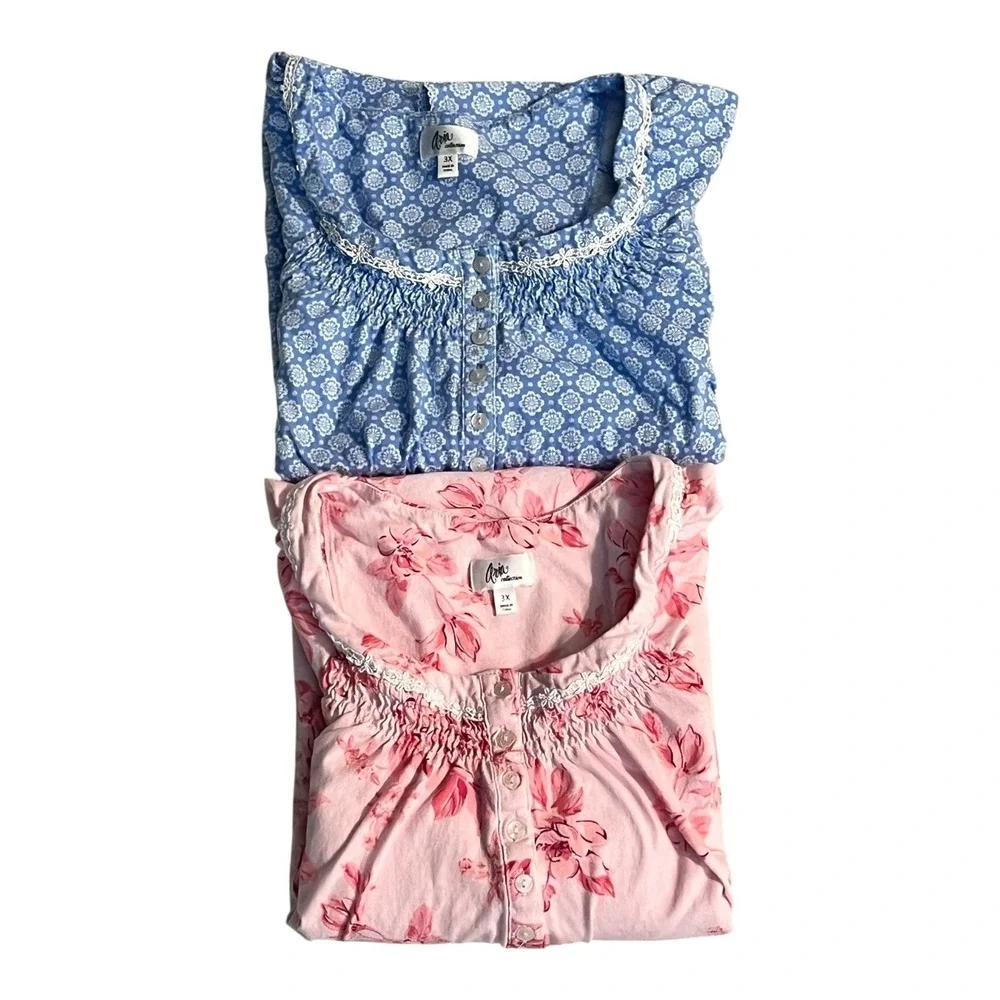 Aria Collection 3X Nightgown‎ Set 2‑Pack Floral Smocked Cottagecore Loungewear